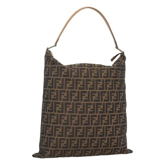 FENDI Zucca Canvas Shoulder Bag Black Brown - Picture 1 of 12